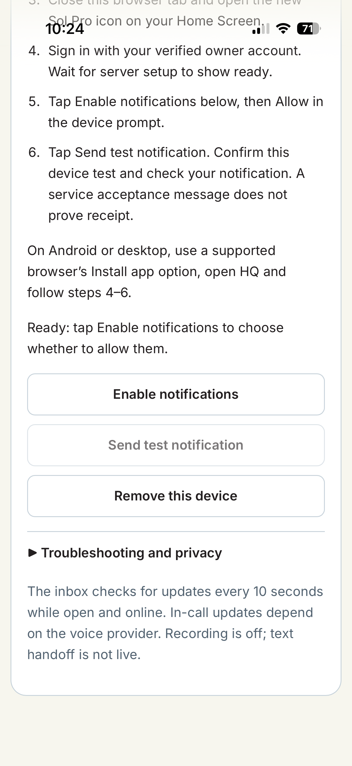 Arrow points to Enable notifications.